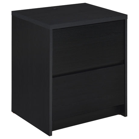 Westpark black nightstand front view showing drawers and LED light