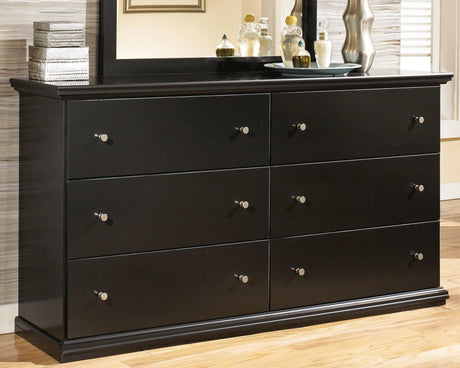 Maribel Black Dresser front view showing six drawers