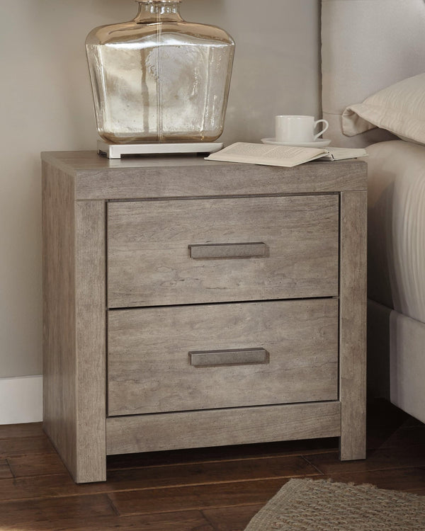 Culverbach Gray Nightstand front view showing two drawers