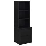 Westpark black 3-shelf bookcase front view showing shelves and drawers