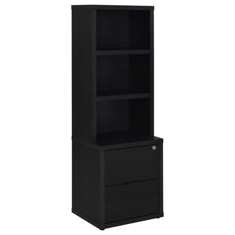 Westpark black 3-shelf bookcase front view showing shelves and drawers