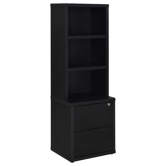Westpark black 3-shelf bookcase front view showing shelves and drawers