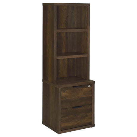 Westpark 3-shelf bookcase with USB charging ports and lockable drawer front view