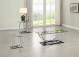 Danville 3-piece glass top coffee and end table set chrome front view