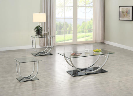 Danville 3-piece glass top coffee and end table set chrome front view