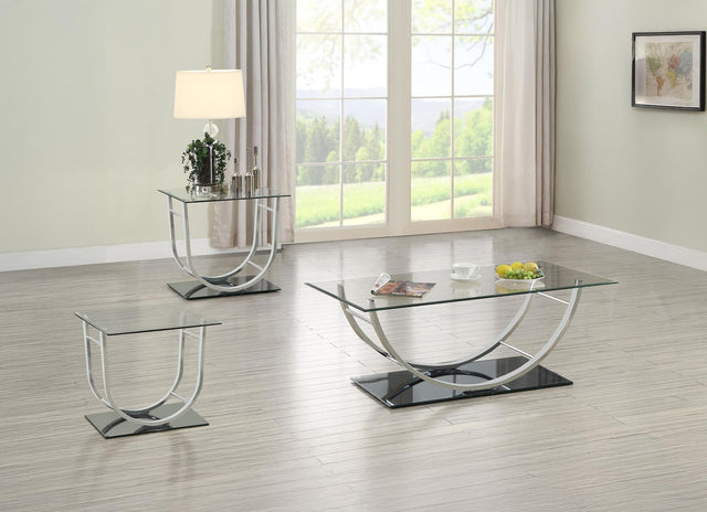 Danville 3-piece glass top coffee and end table set chrome front view