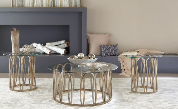 Monett 3-piece coffee and end table set front view with chocolate chrome finish
