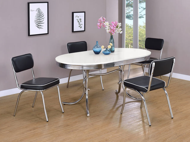 main view of Coaster Retro White Black Oval Dining Set