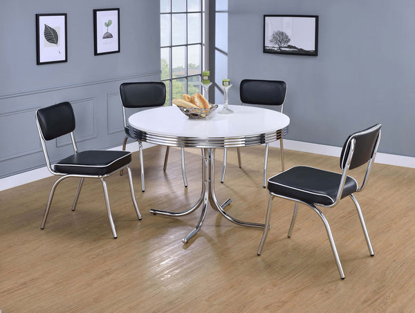 Front view of Retro White Black Round Dining Set