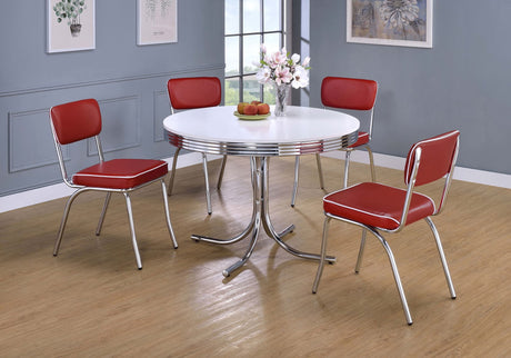 Retro White and Red Round Dining Room Set main view
