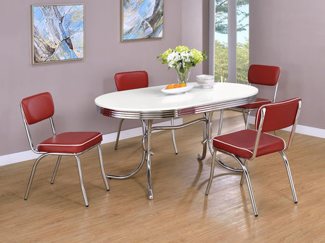 Main view of Retro White Red Oval Dining Room Set dining room furniture