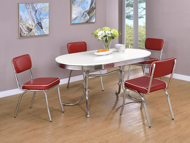 Main view of Retro White Red Oval Dining Room Set dining room furniture