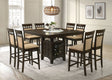 Gabriel Cappuccino square dining table with 6 upholstered back side chairs - side view