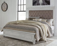 Kanwyn Whitewash King Upholstered Panel Bed Front View