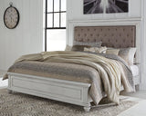 Kanwyn Whitewash King Upholstered Panel Bed Front View