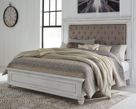 Kanwyn Whitewash King Upholstered Panel Bed Front View