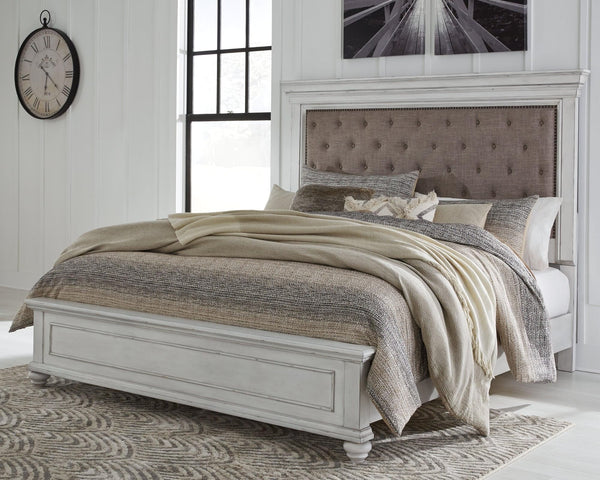 Kanwyn Whitewash King Upholstered Panel Bed Front View
