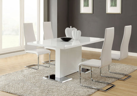 Anges White High Gloss Dining Room Set main view with table and chairs