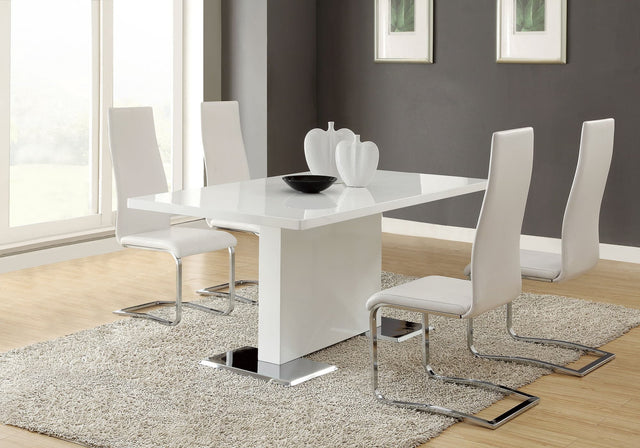 Anges White High Gloss Dining Room Set main view with table and chairs