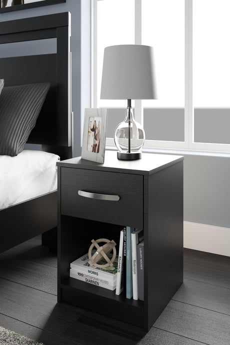 Front angle view of Finch Black Nightstand