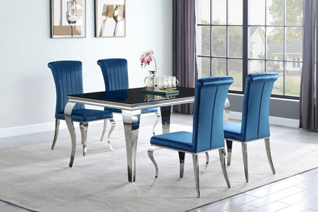 main view of Carone Teal 61-inch rectangular glass dining room set with chairs