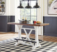 Valebeck White and Brown Counter Height Dining Table front view showing two-tone finish