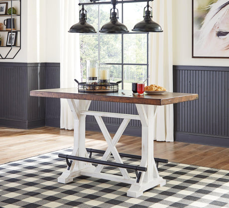 Valebeck White and Brown Counter Height Dining Table front view showing two-tone finish