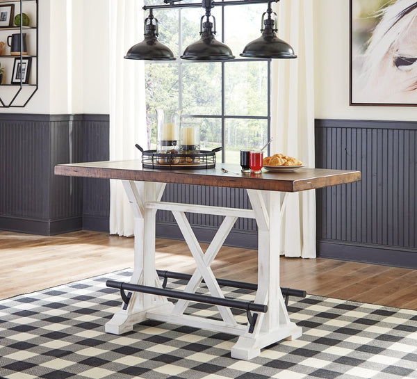 Valebeck White and Brown Counter Height Dining Table front view showing two-tone finish