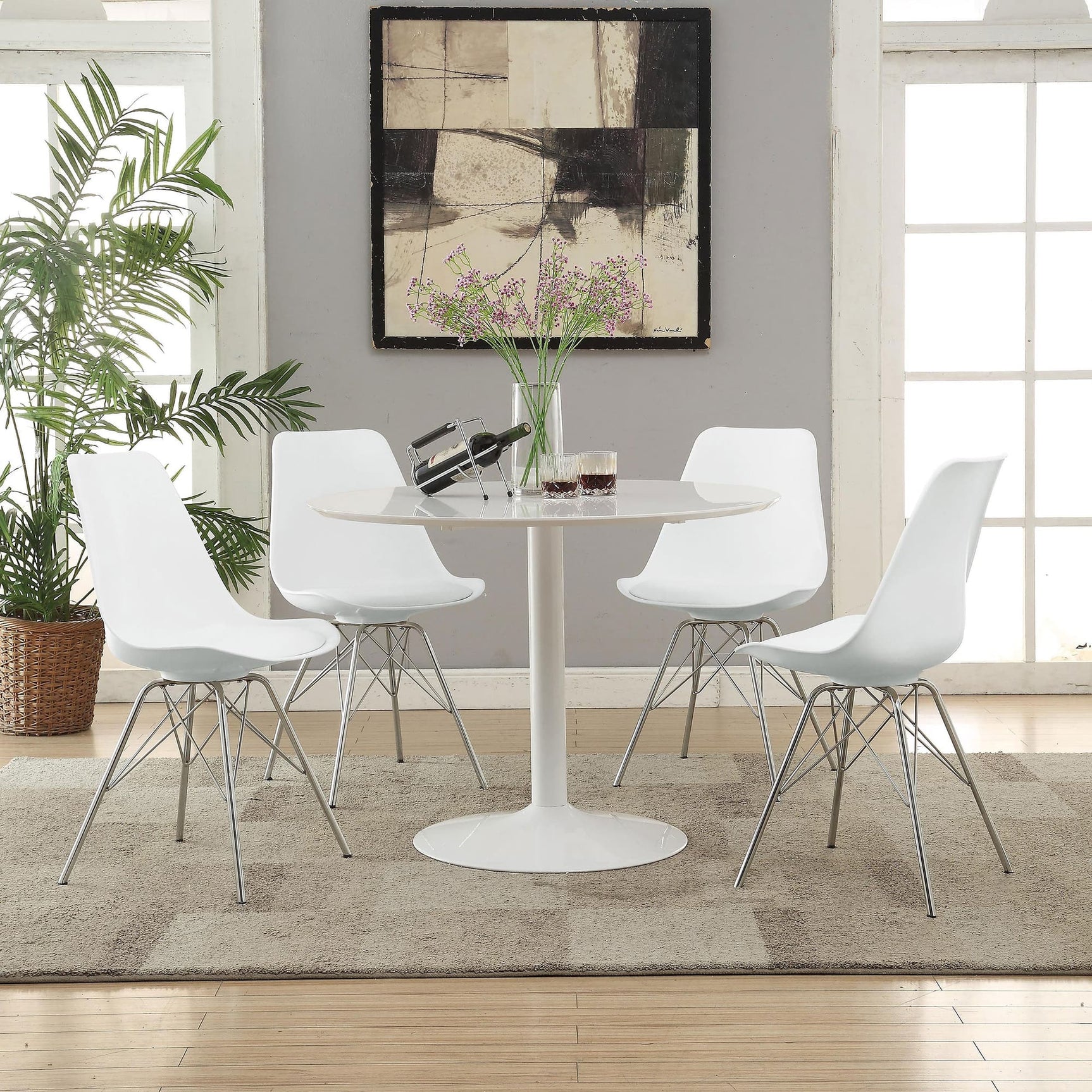 Lowry White Round Dining Set main dining table view