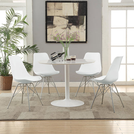 Lowry White Round Dining Set main dining table view