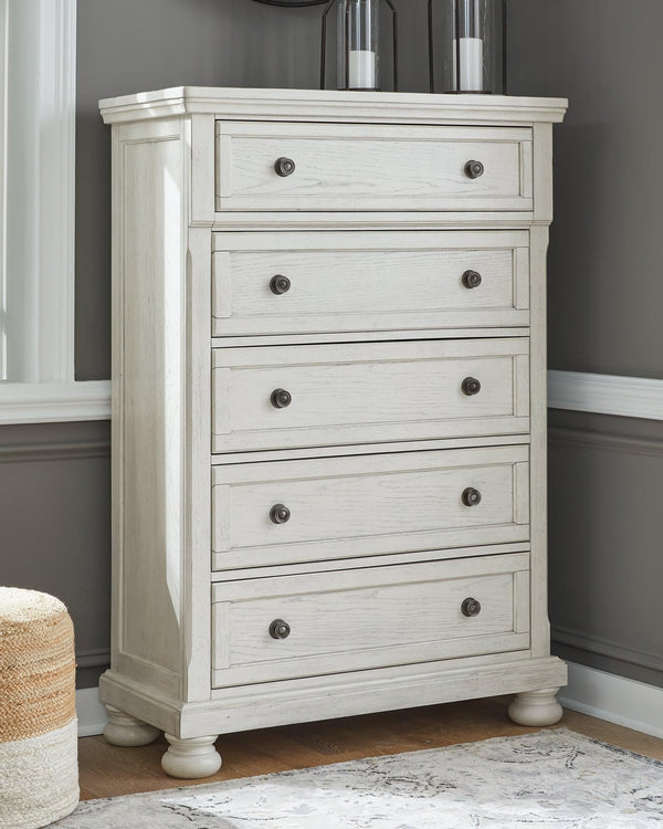 Robbinsdale Antique White Chest of Drawers front angle closed