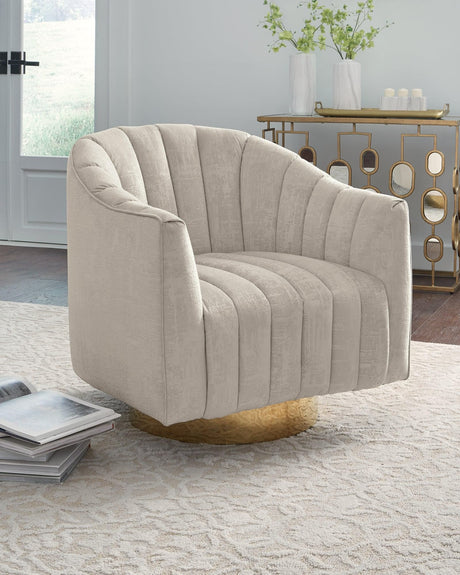 Penzlin Pearl Accent Chair angled view showing velvet upholstery and swivel base