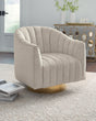 Penzlin Pearl Accent Chair angled view showing velvet upholstery and swivel base