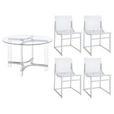 Keeling Chrome Round Glass Top Dining Set front view showing glass tabletop and chrome frame