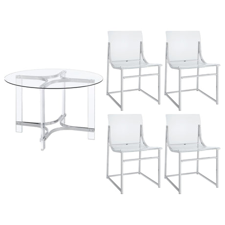 Keeling Chrome Round Glass Top Dining Set front view showing glass tabletop and chrome frame