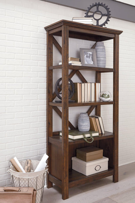 Baldridge Rustic Brown 75 inch wood bookcase front view