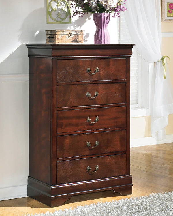 Alisdair dark brown chest of drawers angled view