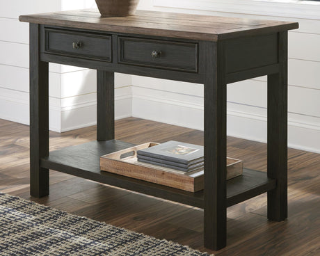 Tyler Creek Grayish Brown Black Sofa Console Table front angle