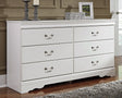 Anarasia White Dresser front view showing six drawers with aged pewter hardware