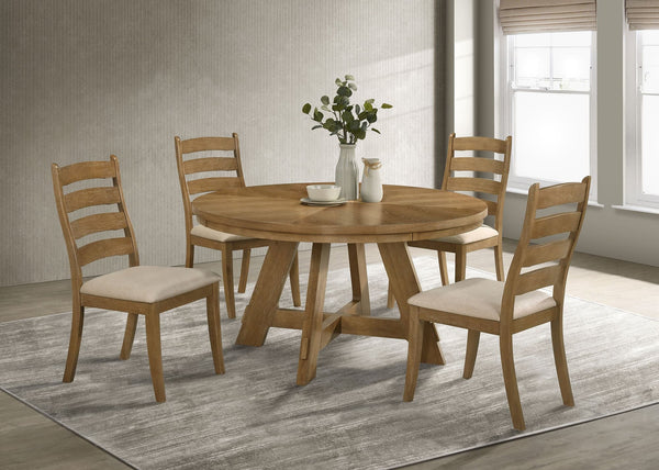 Main view of Danvers Brown Oak Latte Dining Set with table and four chairs