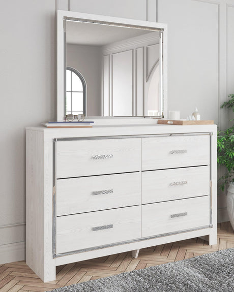 Altyra White Dresser with mirror angled view