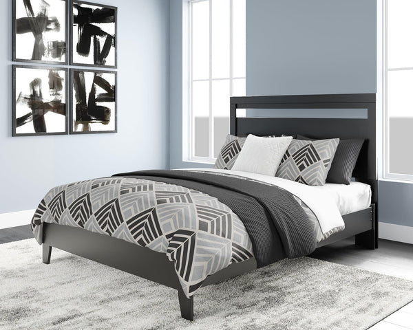 Finch Queen Panel Platform Bed black and brown front angle