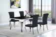 main view of Carone Black 81-inch rectangular glass dining room set with four chairs