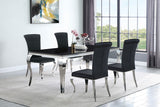 main view of Carone Black 81-inch rectangular glass dining room set with four chairs