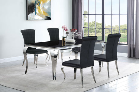 main view of Carone Black 81-inch rectangular glass dining room set with four chairs