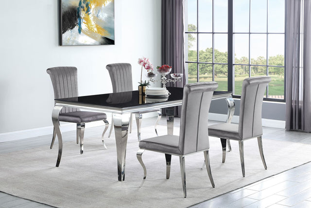 Main view of Carone Black Grey 81-inch Rectangular Glass Dining Room Set with table and 4 chairs