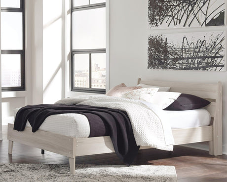 Socalle Natural Oak Queen Panel Platform Bed front angle view