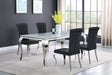 Main view of Carone white and black 81-inch rectangular glass dining table with 4 side chairs