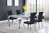 Main view of Carone white and black 81-inch rectangular glass dining table with 4 side chairs