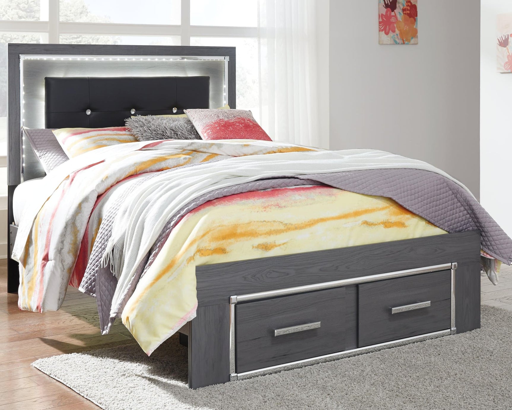 Lodanna Gray Full Panel Bed with 2 Storage Drawers front view